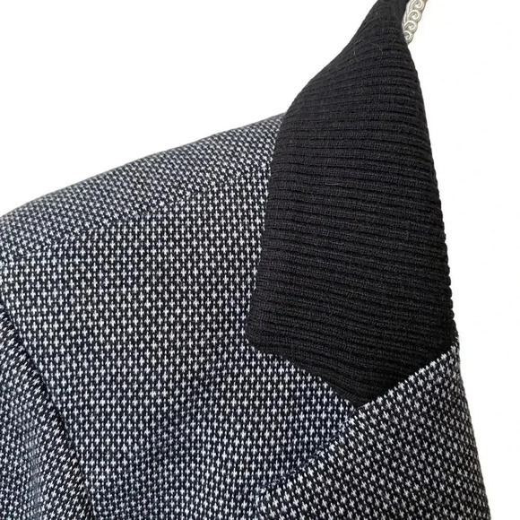 Ecru Dotted Knit Boyfriend Blazer Size 12 Black White Rib Collar Jacket - Picture 3 of 16